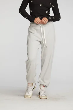 Women Chaser Brand Cotton Fleece Joggers With Rib And Shoestring Tie