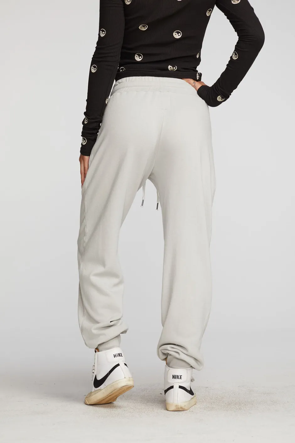 Women Chaser Brand Cotton Fleece Joggers With Rib And Shoestring Tie