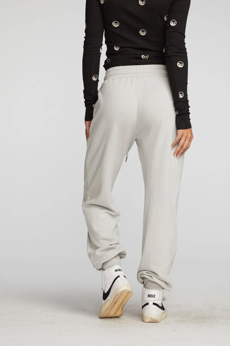 Women Chaser Brand Cotton Fleece Joggers With Rib And Shoestring Tie