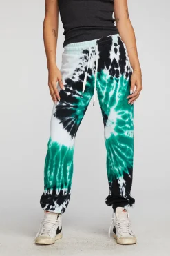 Women Chaser Brand Cotton Fleece Joggers With Rib And Shoestring Tie