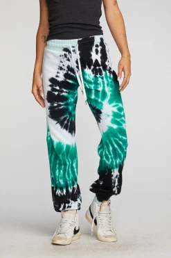 Women Chaser Brand Cotton Fleece Joggers With Rib And Shoestring Tie