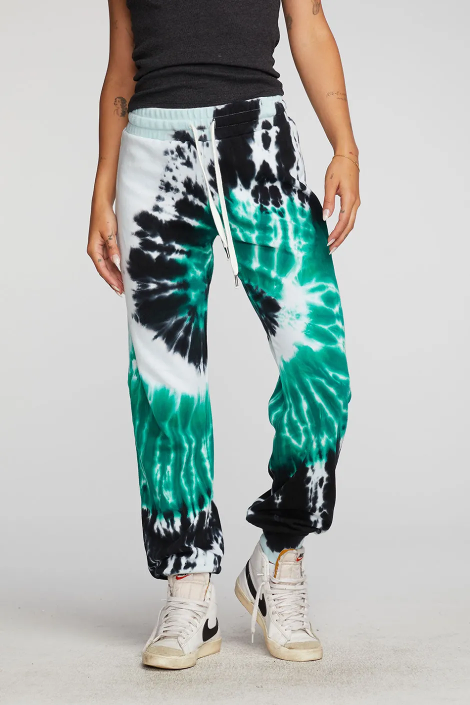 Women Chaser Brand Cotton Fleece Joggers With Rib And Shoestring Tie