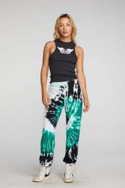 Women Chaser Brand Cotton Fleece Joggers With Rib And Shoestring Tie