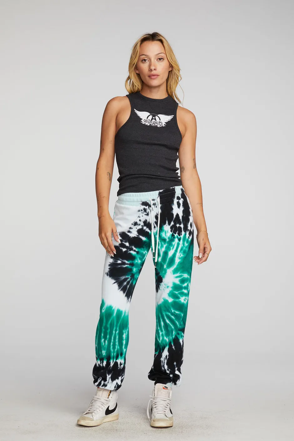 Women Chaser Brand Cotton Fleece Joggers With Rib And Shoestring Tie