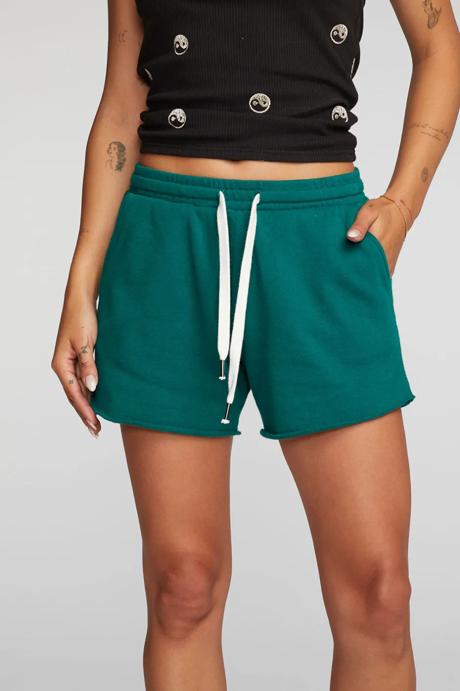 Women Chaser Brand Cotton Fleece Shorts With Shoestring Tie
