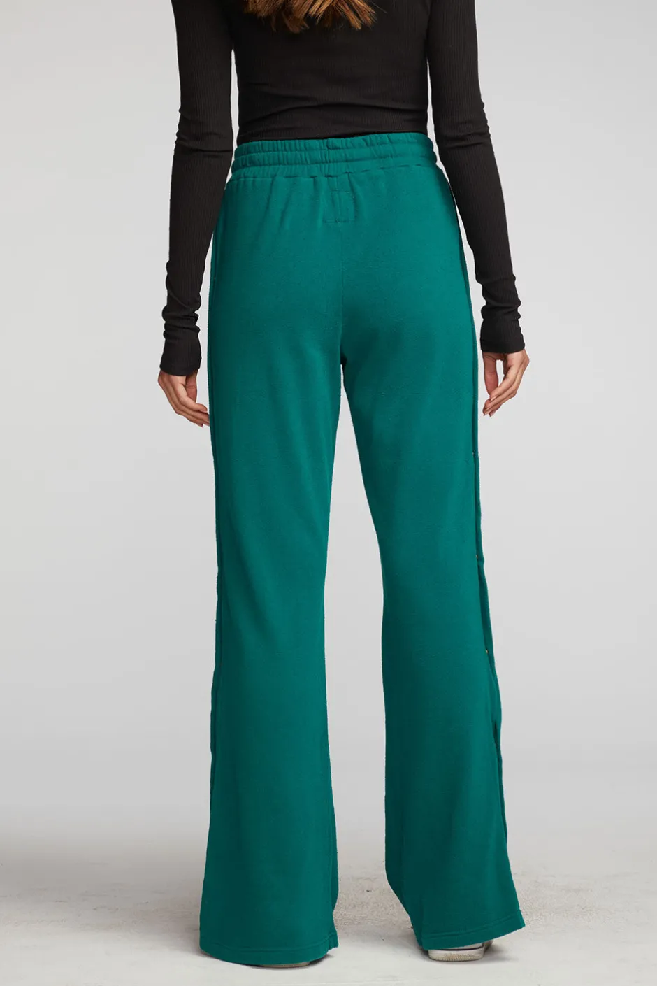 Women Chaser Brand Cotton Fleece Wide Leg Joggers With Button Sideseam