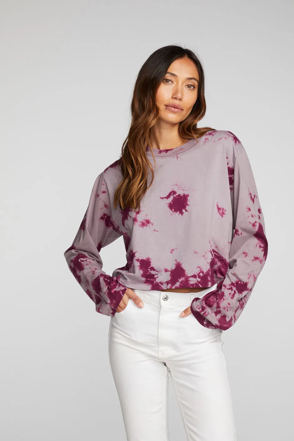 Women Chaser Brand Cotton Jersey Cropped Long Sleeve Tee