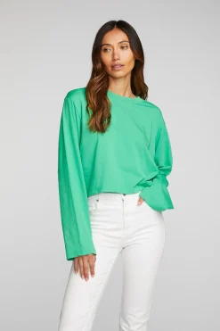 Women Chaser Brand Cotton Jersey Cropped Long Sleeve Tee
