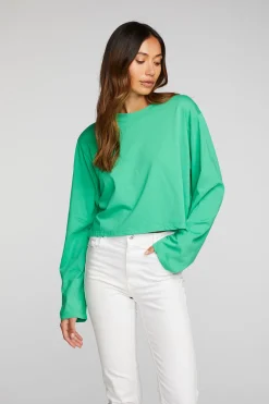 Women Chaser Brand Cotton Jersey Cropped Long Sleeve Tee