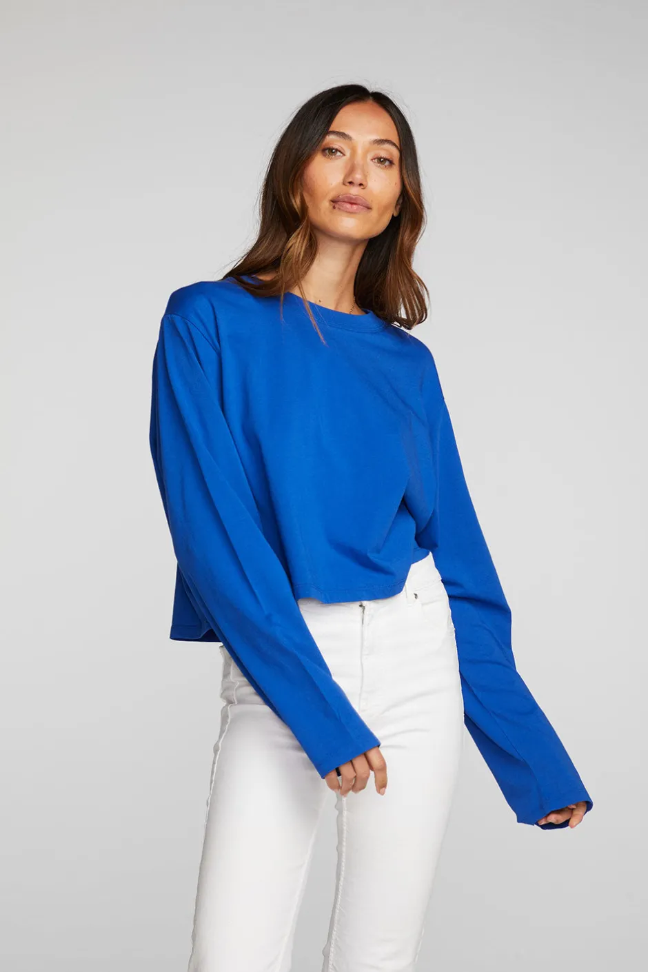 Women Chaser Brand Cotton Jersey Cropped Long Sleeve Tee