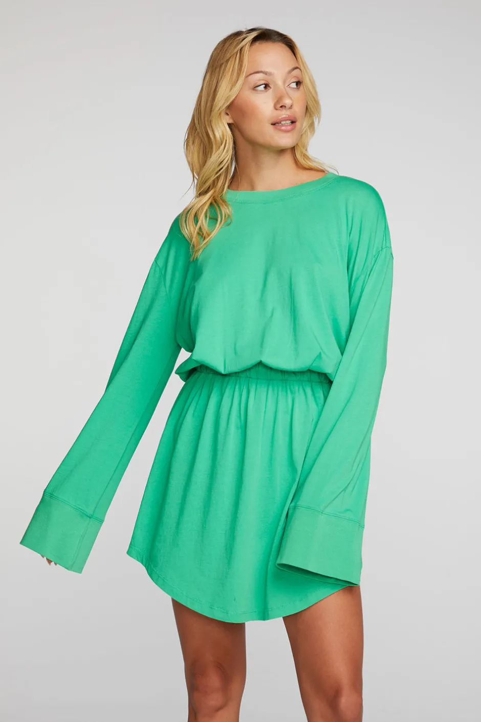 Women Chaser Brand Cotton Jersey Mini Dress With Wide Sleeves