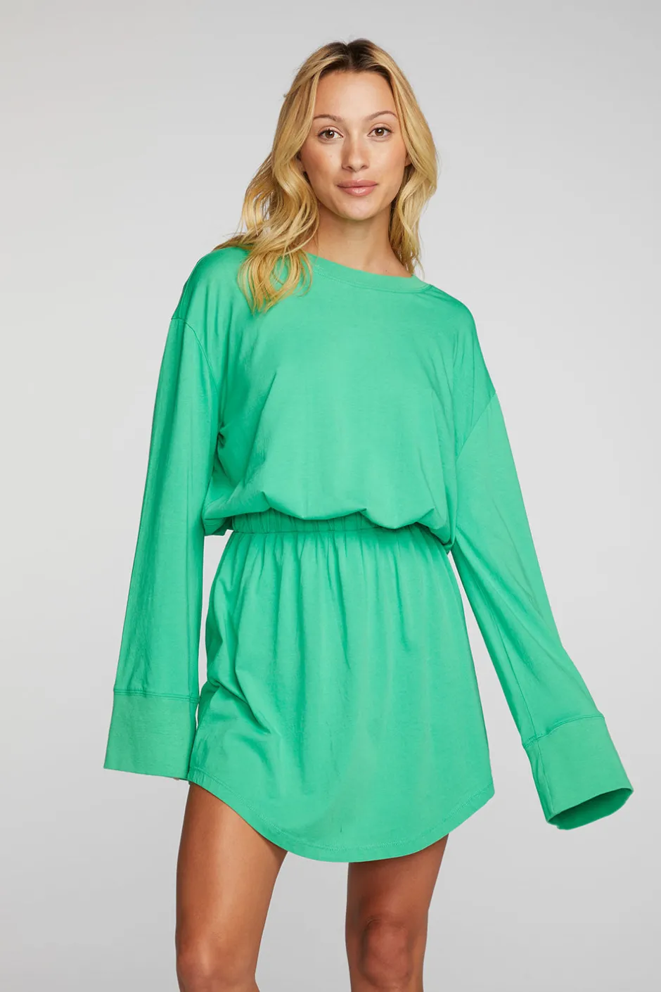 Women Chaser Brand Cotton Jersey Mini Dress With Wide Sleeves