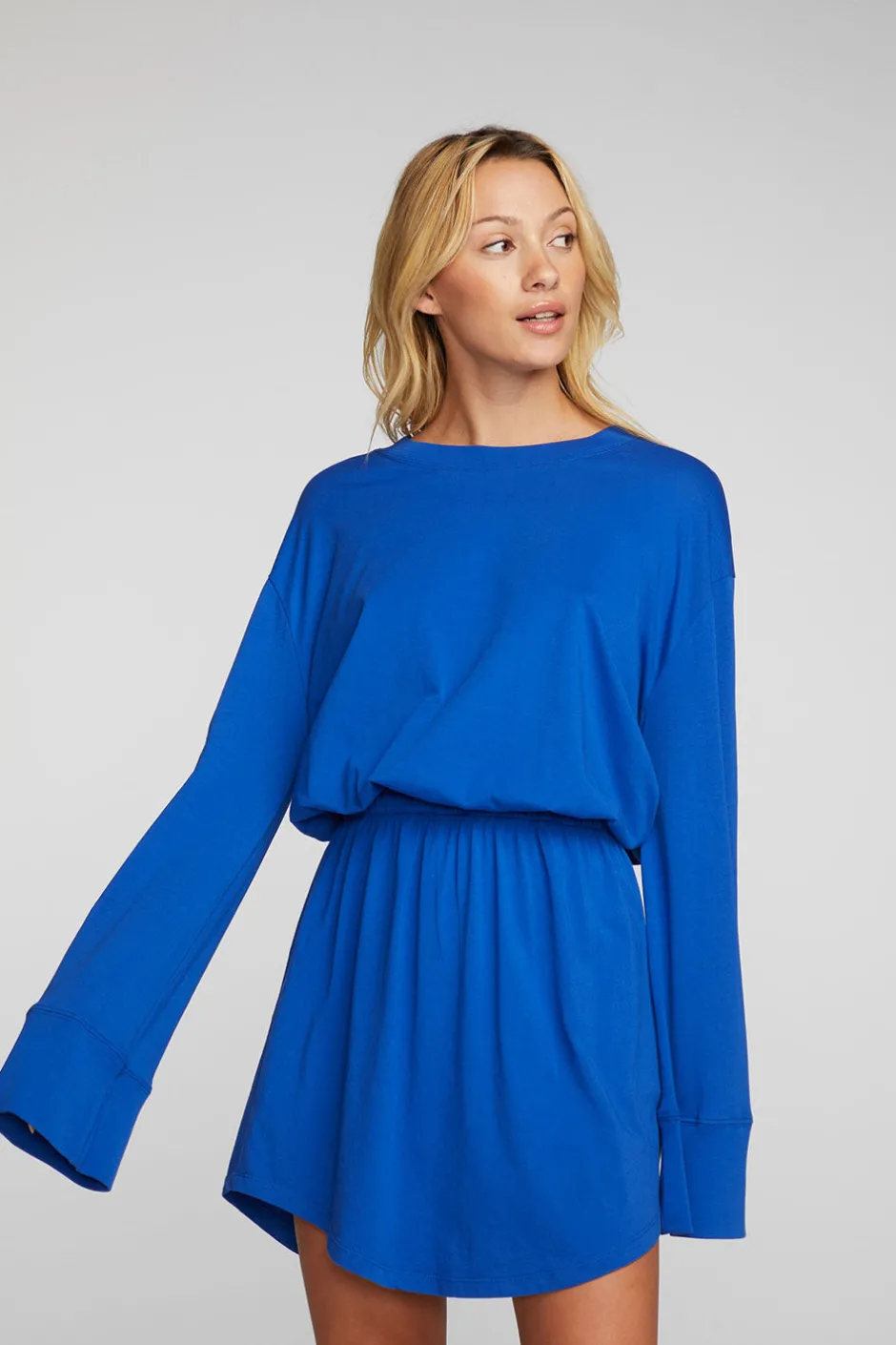 Women Chaser Brand Cotton Jersey Mini Dress With Wide Sleeves