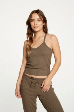 Women Chaser Brand Cozy Rib Cropped Double V Cami