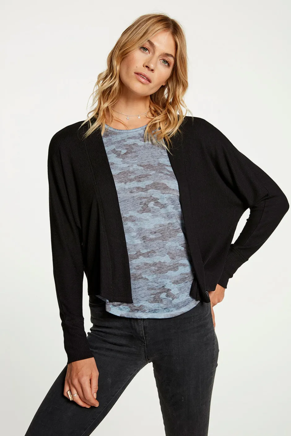 Women Chaser Brand Cozy Rib Drop Shoulder Open Cardigan