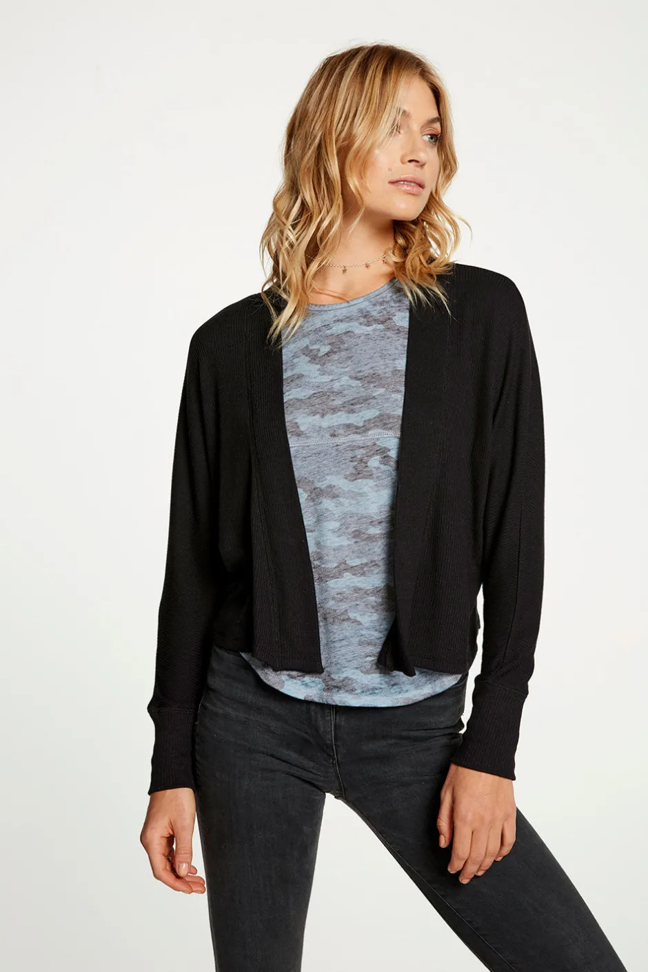 Women Chaser Brand Cozy Rib Drop Shoulder Open Cardigan