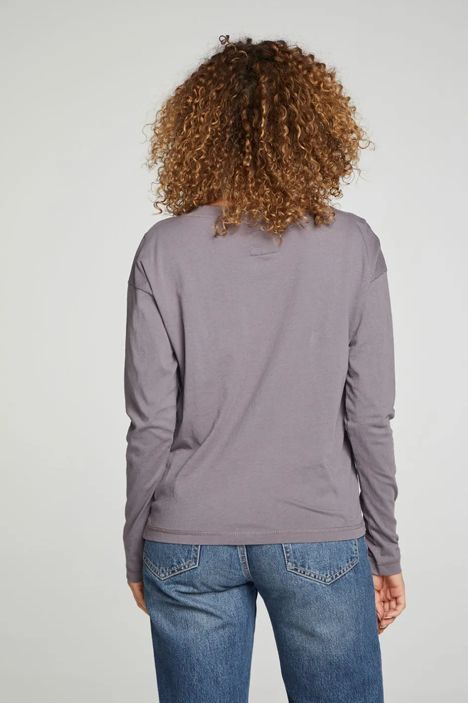Women Chaser Brand Cropped Boxy Long Sleeve Henley With Side Slits