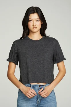 Women Chaser Brand Cropped Crew Neck Short Sleeve Tee