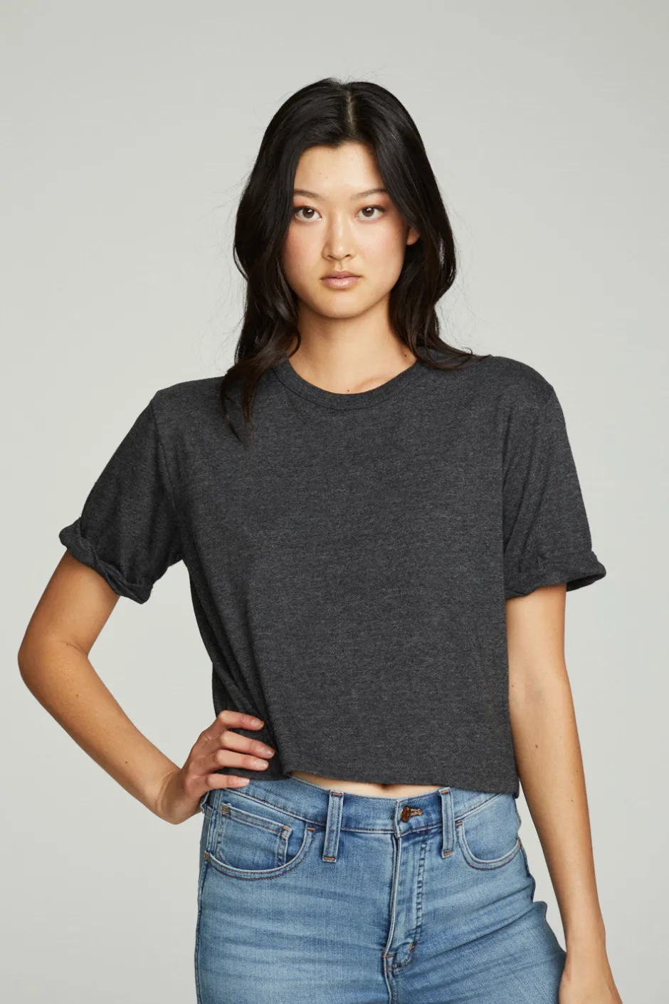 Women Chaser Brand Cropped Crew Neck Short Sleeve Tee