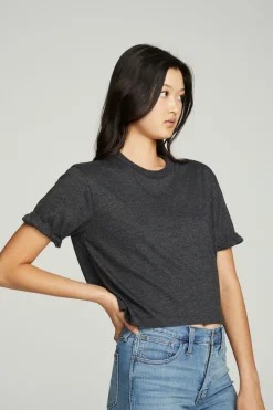 Women Chaser Brand Cropped Crew Neck Short Sleeve Tee