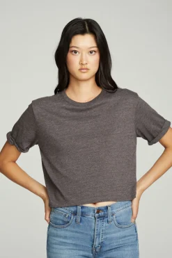 Women Chaser Brand Cropped Crew Neck Short Sleeve Tee