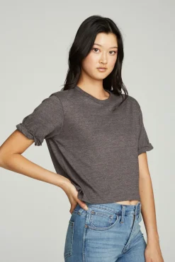 Women Chaser Brand Cropped Crew Neck Short Sleeve Tee