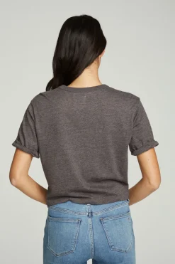 Women Chaser Brand Cropped Crew Neck Short Sleeve Tee