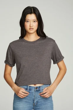 Women Chaser Brand Cropped Crew Neck Short Sleeve Tee