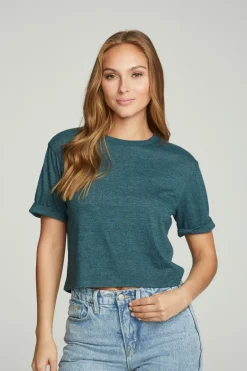 Women Chaser Brand Cropped Crew Neck Short Sleeve Tee