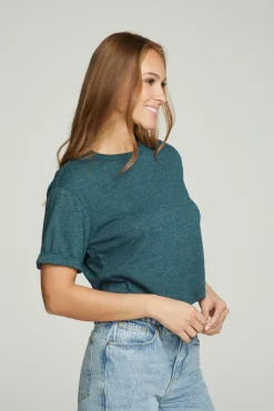Women Chaser Brand Cropped Crew Neck Short Sleeve Tee