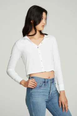 Women Chaser Brand Cropped Long Sleeve Button Down Shirt