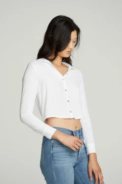 Women Chaser Brand Cropped Long Sleeve Button Down Shirt