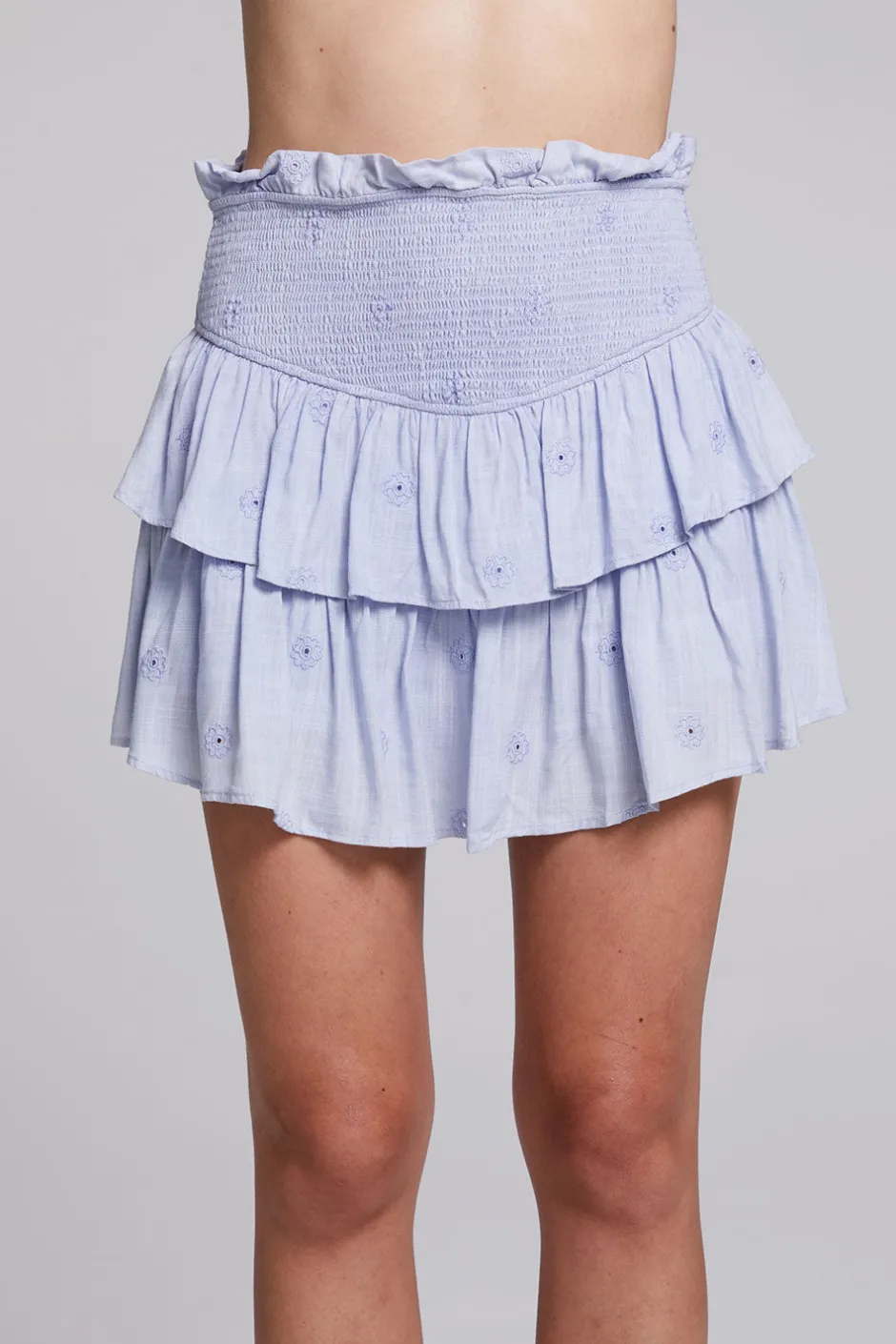 Women Chaser Brand Cruz Faded Denim Blue Mini Skirt