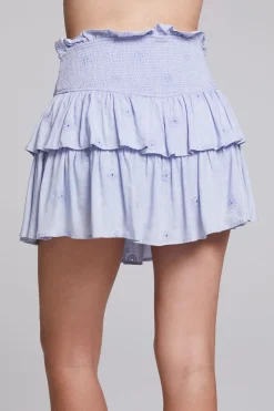 Women Chaser Brand Cruz Faded Denim Blue Mini Skirt