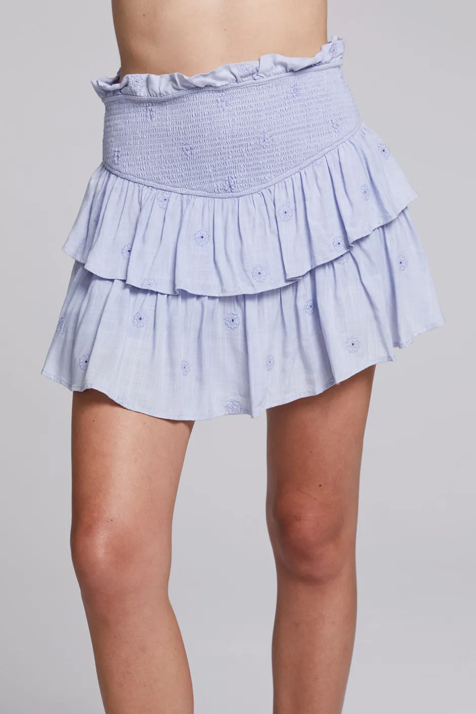 Women Chaser Brand Cruz Faded Denim Blue Mini Skirt
