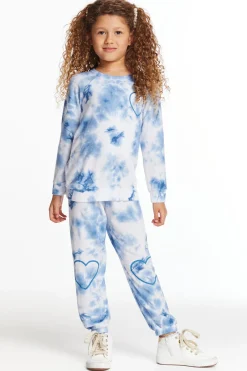 Kids Chaser Brand Denim Tie Dye Heart Cozy Knit Sweatpant