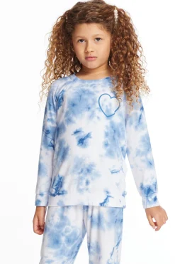 Kids Chaser Brand Denim Tie Dye Heart Girls Cozy Knit Raglan Pullover