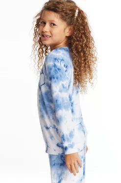 Kids Chaser Brand Denim Tie Dye Heart Girls Cozy Knit Raglan Pullover