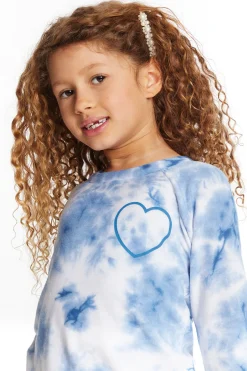Kids Chaser Brand Denim Tie Dye Heart Girls Cozy Knit Raglan Pullover