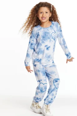 Kids Chaser Brand Denim Tie Dye Heart Girls Cozy Knit Raglan Pullover