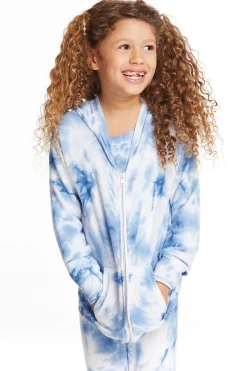 Kids Chaser Brand Denim Tie Dye Heart Girls Cozy Knit Hoodie