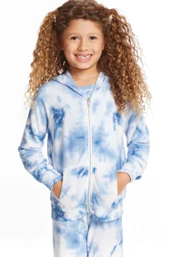 Kids Chaser Brand Denim Tie Dye Heart Girls Cozy Knit Hoodie