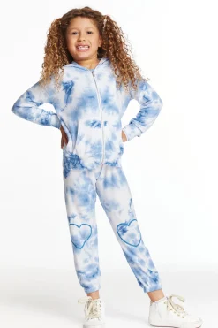 Kids Chaser Brand Denim Tie Dye Heart Girls Cozy Knit Hoodie