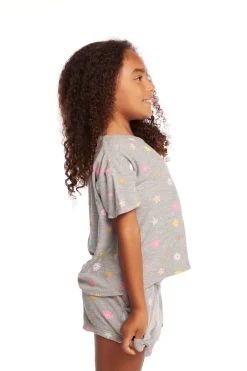 Kids Chaser Brand Devin Embroidered Flowers Girls Tee