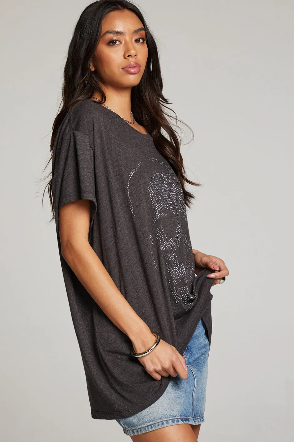 Women Chaser Brand Diamond Skull Tee
