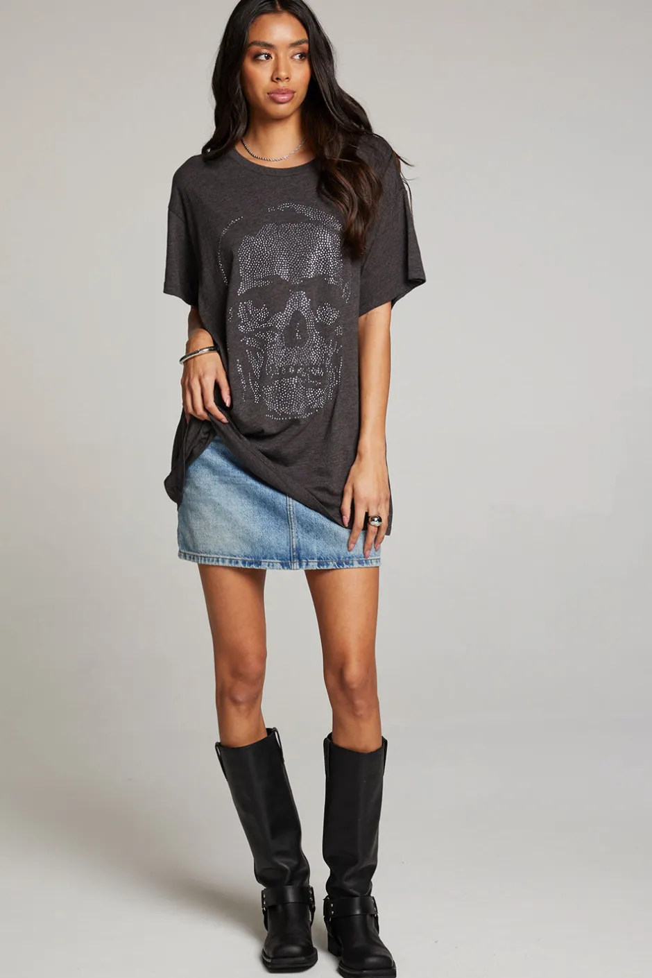 Women Chaser Brand Diamond Skull Tee