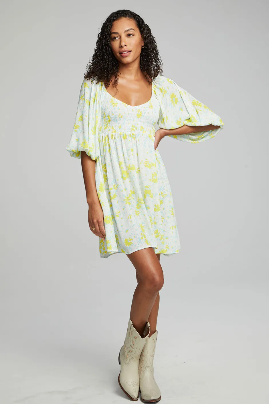 Women Chaser Brand Dolce Mini Dress - Baby Blue Daisy Floral