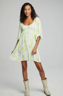 Women Chaser Brand Dolce Mini Dress - Baby Blue Daisy Floral