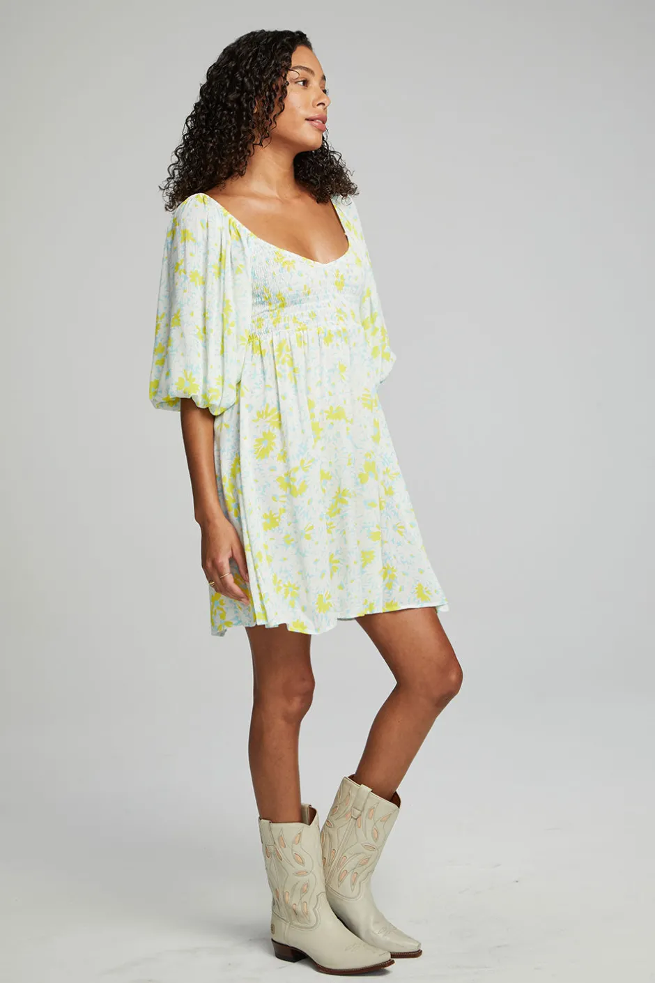 Women Chaser Brand Dolce Mini Dress - Baby Blue Daisy Floral