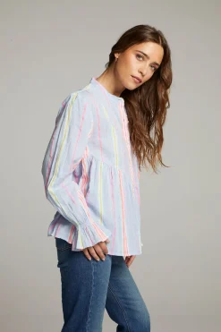 Women Chaser Brand Dolphin South West Beach Stripe Button Down